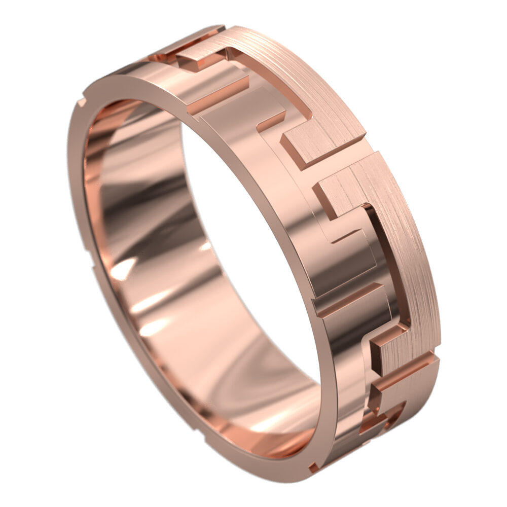WWCF5076 R Remarkable Grooved Rose Gold Mens Wedding Ring