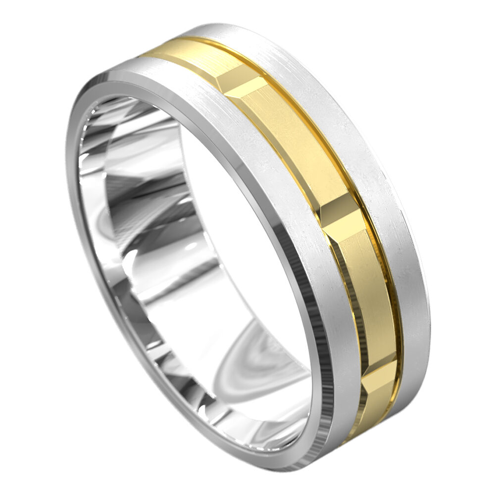 WWCF5080 WY Brushed White and Yellow Gold Mens Wedding Ring