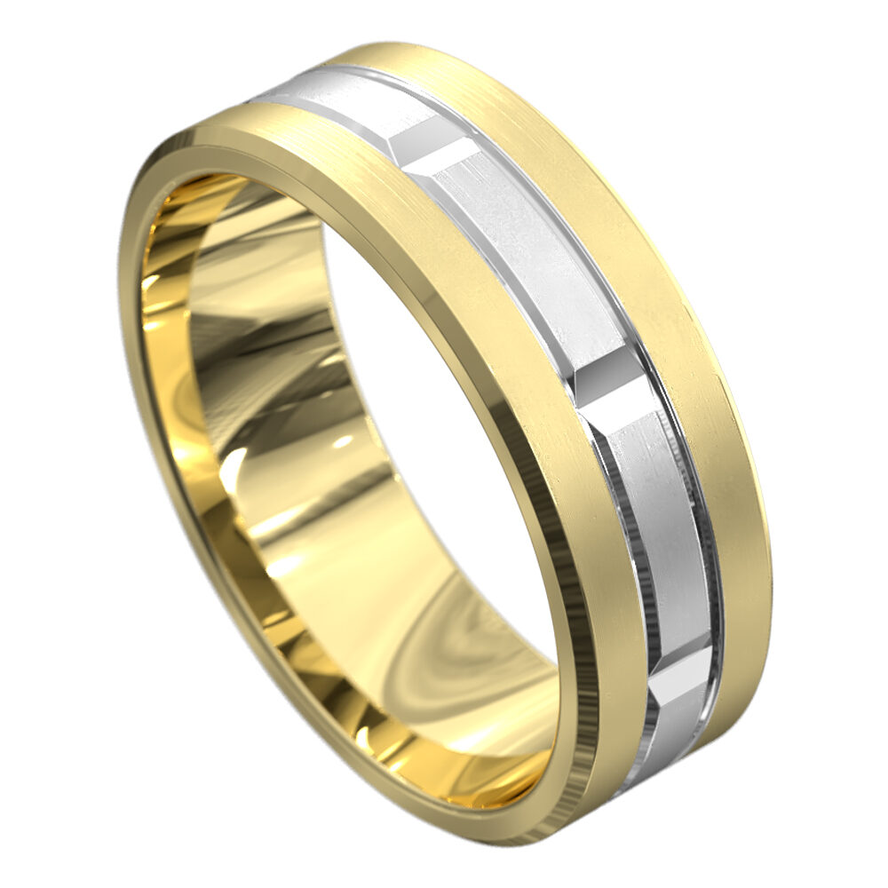 WWCF5080 YW Yellow and White Gold Brushed Finish Mens Wedding Ring