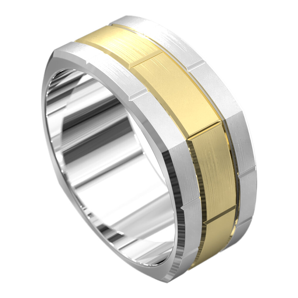 WWCF5088 WY Brushed White and Yellow Gold Mens Wedding Ring