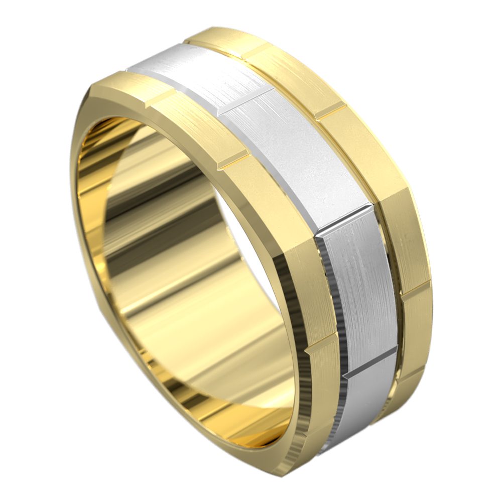 WWCF5088 YW Yellow and White Gold Brushed Mens Wedding Ring