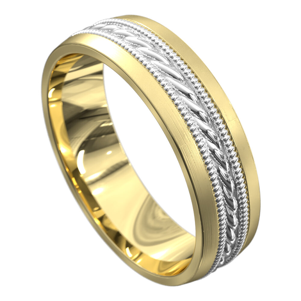 WWCF5098 YW Centre Grooved Yellow and White Gold Mens Wedding Ring