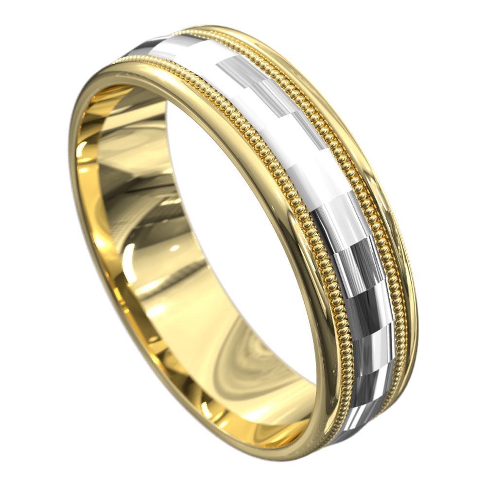WWCF6000 YW Polished Yellow and White Gold Mens Wedding Ring