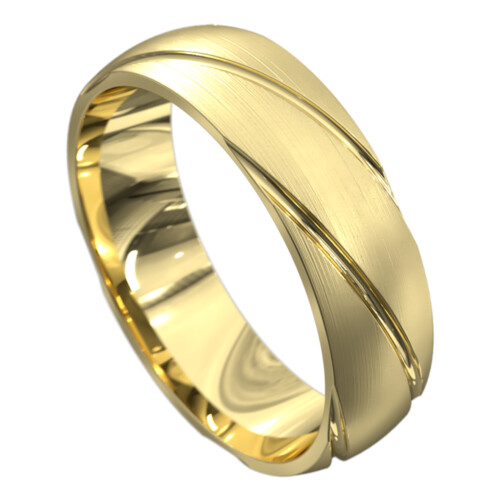 WWCF6002 Y Grooved Yellow Gold Mens Wedding Ring