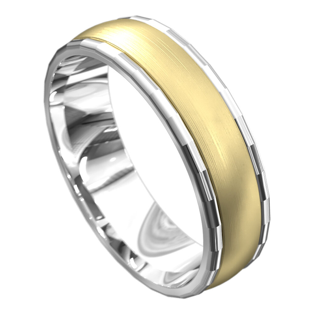 WWCF6018 WY Brushed White and Yellow Gold Mens Wedding Ring
