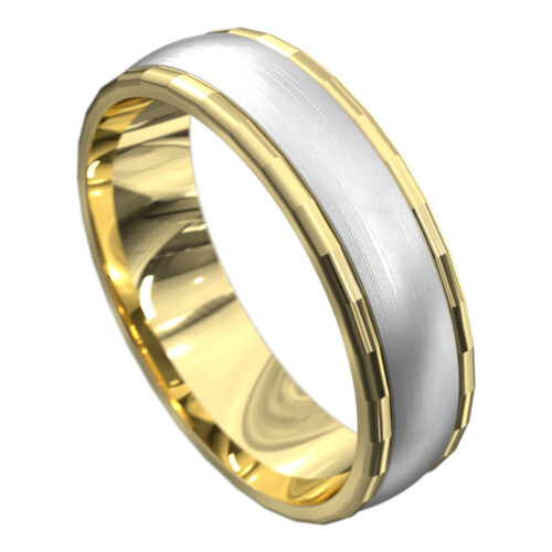 WWCF6018 YW Yellow and White Gold Brushed Mens Wedding Ring