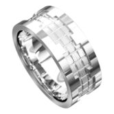 WWCF6022 W White Gold Centre Grooved Mens Wedding Ring