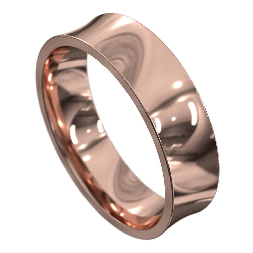 WWCS1110 R Impressive High Polished Rose Gold Mens Wedding Ring