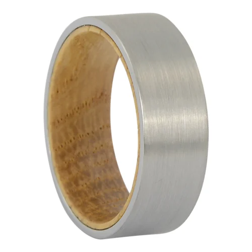 Timeless Brushed Tungsten and Whiskey Barrel Wood Men's Ring