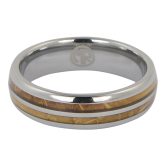 FTR 132 Tungsten and whiskey barrel mens ring 2 rotated