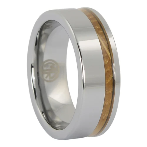 Lustrous Tungsten and Whiskey Barrel Wood Statement Ring