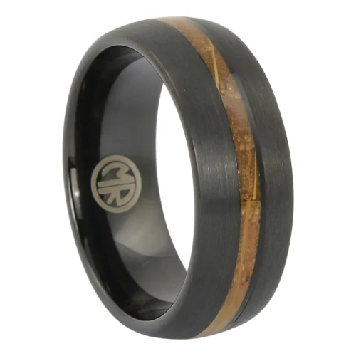 Distinctive Black Satin Tungsten and Whiskey Barrel Mens Ring