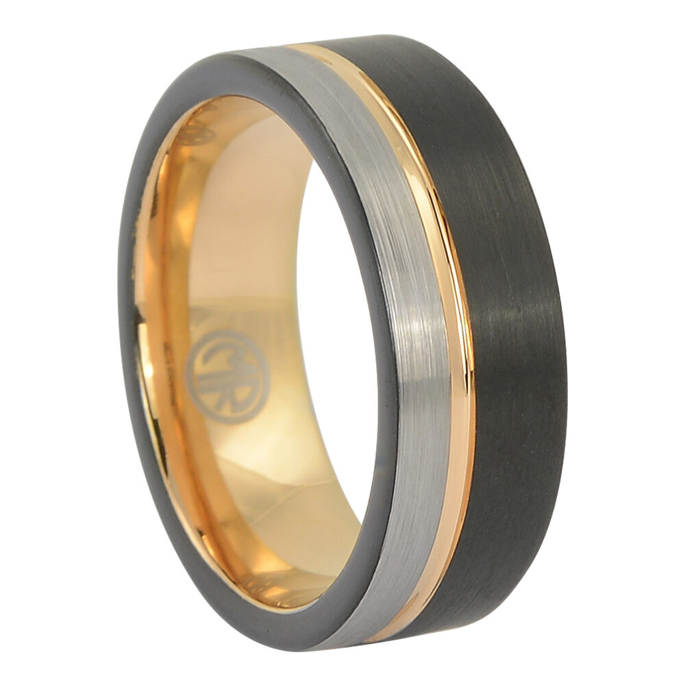 FTR 136 Black and rose gold tungsten mens ring