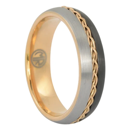 Classic Black and Rose Gold Rope Tungsten Mens Ring