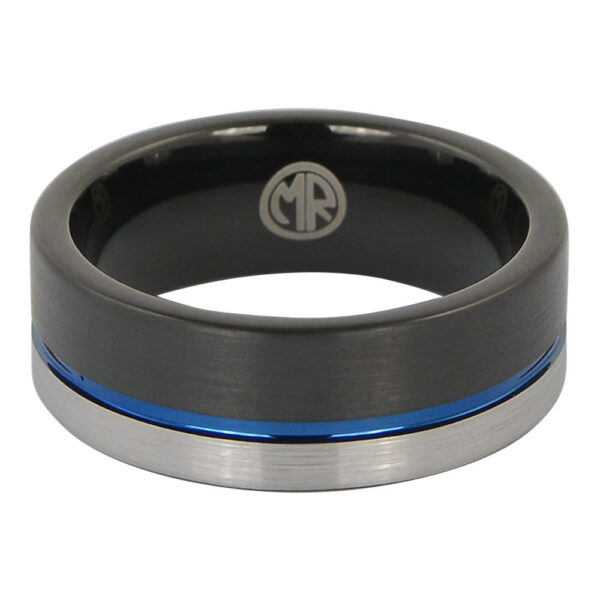 FTR-140 - Tungsten Black and Blue Mens Ring 2 Tungsten Black and Blue Mens Ring