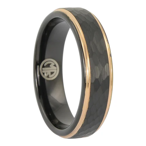 Remarkable Black and Rose Gold Faceted Tungsten Men's Ring