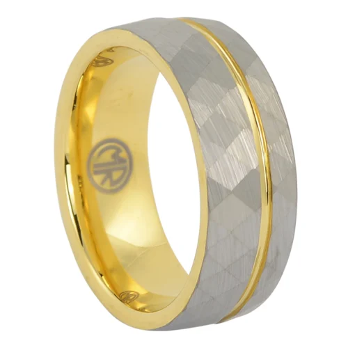 Luxe Gold Faceted Tungsten Men's Ring