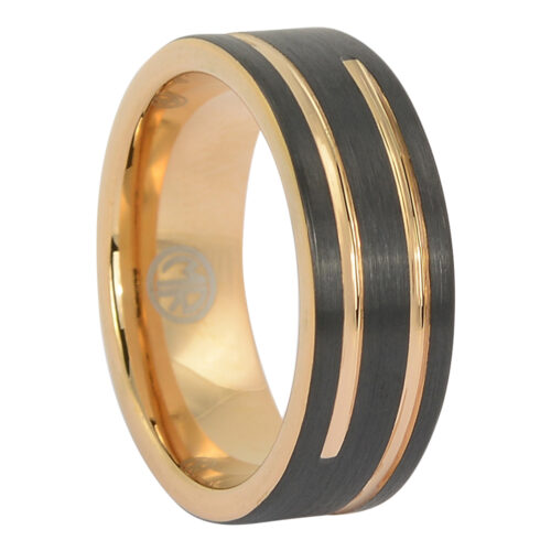 Black Rose Gold Tungsten Mens Ring