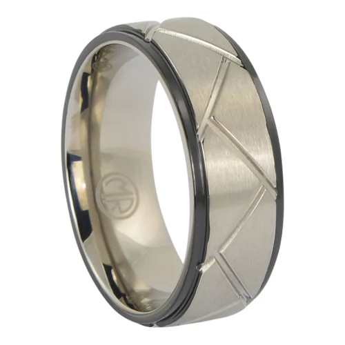 Lasting Durability Cross Hatch Titanium Men's Ring