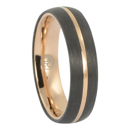 Sophisticated, and Comfortable Titanium Gold, and Brushed Carbon Men's Ring