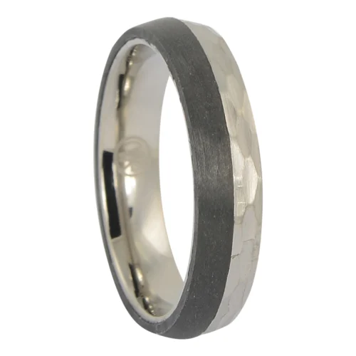 Timeless Faceted Titanium and Brushed Carbon Men's Ring