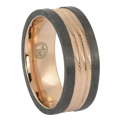 Sleek & Modern Gold Titanium and Brushed Carbon Ring
