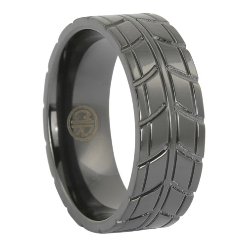 Wide Pattern Zirconium Tire Mens Ring