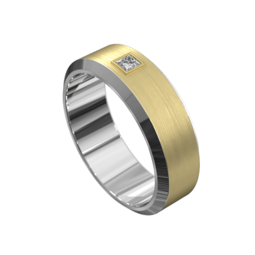 WWAD8016 WY White and Yellow Gold Brushed Mens Ring
