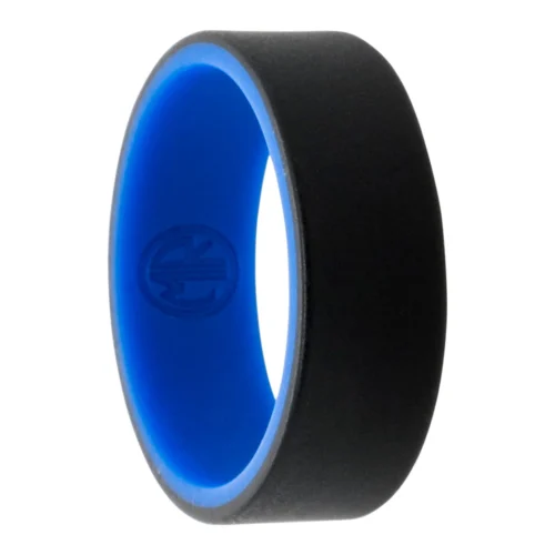 8mm Black Silicone Ring with Blue Inner Band