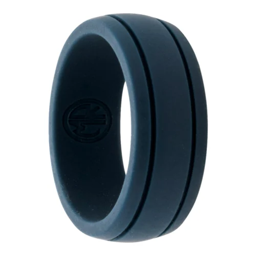 Navy 8mm Twin Groove Silicone Ring