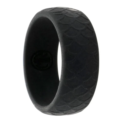 Dragon Scale 8.7mm Black Mens Silicone Ring