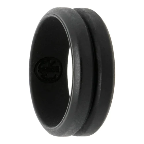 Black 8mm Deep Groove Mens Silicone Ring