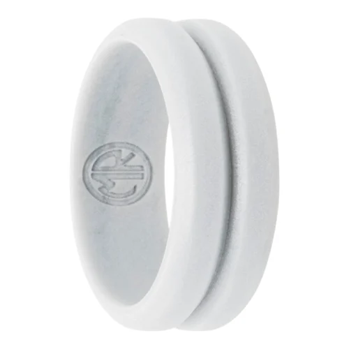 Silver 8mm Deep Groove Mens Silicone Ring