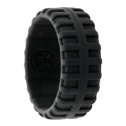 Tyre Tread 9mm Mens Black Silicone Ring