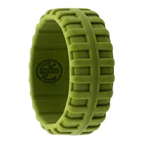 Tyre Tread 9mm Mens Green Silicone Ring