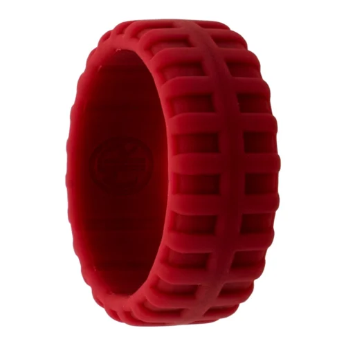Tyre Tread 9mm Mens Red Silicone Ring