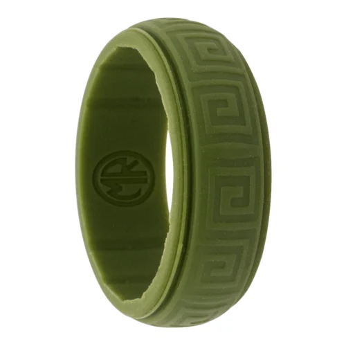 Hollow Square Khaki Green 8mm Mens Silicone Ring