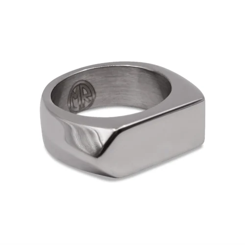 Hexon Brushed Steel Signet Ring