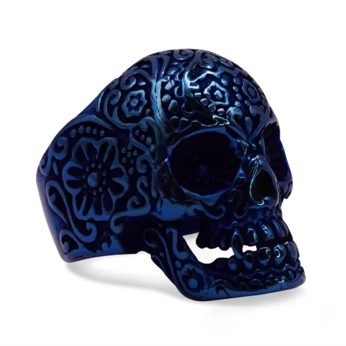 Day of the Dead Blue Skull Signet Ring