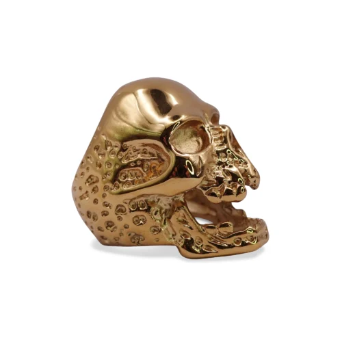 Skullstice Gold Polished Signet Ring with Large Skull Head
