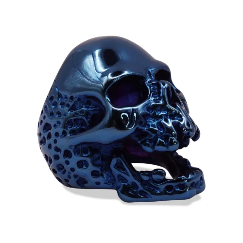 Skullstice Blue Polished Signet Ring with Large Skull Head