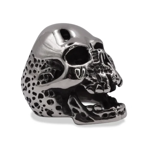 Skullstice Rainbow Polished Signet Ring with Large Skull Head
