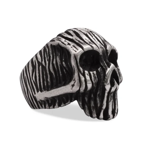 Hollow Wood-Carved Skull Signet Ring