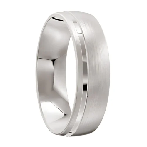 Classic Brushed White Gold Offset Groove Wedding Ring