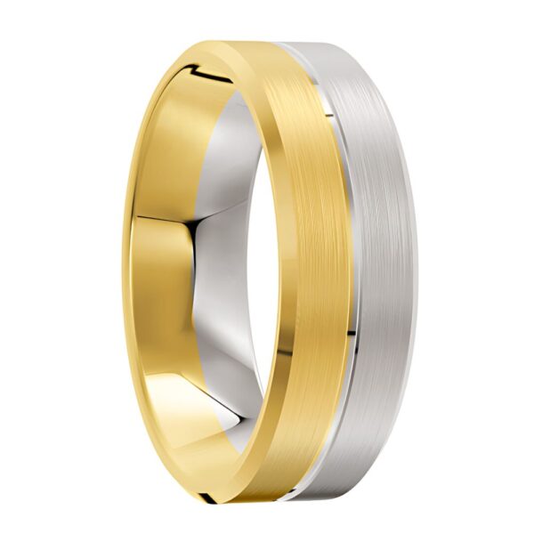3020 Yellow and White Gold Brushed Mens Wedding Ring