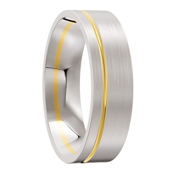 3042 White and Yellow Gold Grooved Mens Wedding Ring