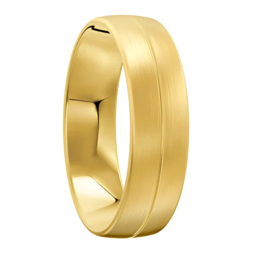 Brushed and Polished Yellow Gold Wedding Ring