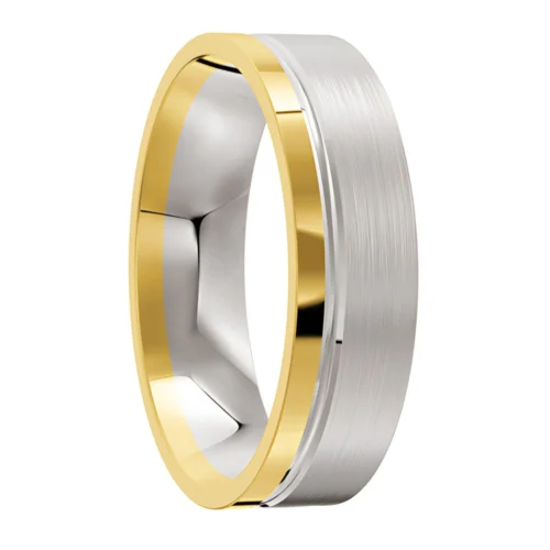 Offset Groove White and Yellow Gold Wedding Ring