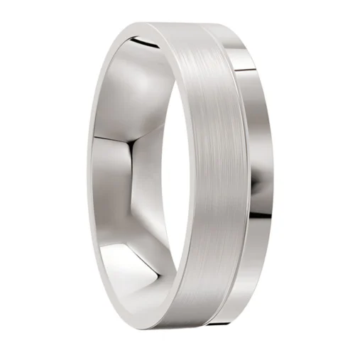 Satin White Gold Wedding Ring with Polished Edge
