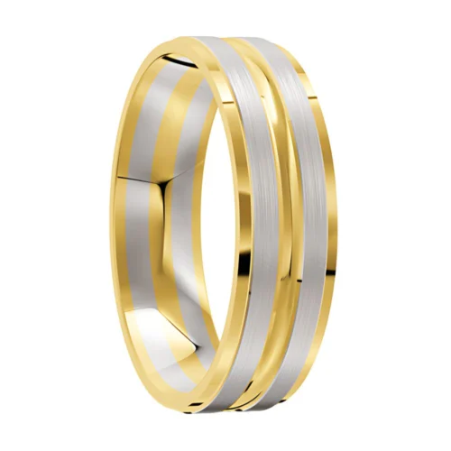Satin White and Yellow Gold Wedding Ring
